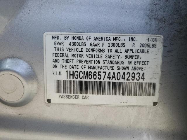 1HGCM66574A042934 - 2004 HONDA ACCORD EX SILVER photo 12