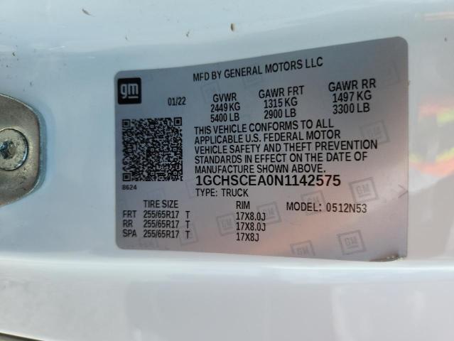 1GCHSCEA0N1142575 - 2022 CHEVROLET COLORADO LT WHITE photo 12