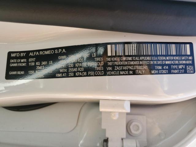 ZASFAKPN2J7B82241 - 2018 ALFA ROMEO STELVIO SPORT Weiß Foto 12