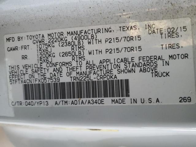 5TFTX4CN1FX057539 - 2015 TOYOTA TACOMA ACCESS CAB WHITE photo 12