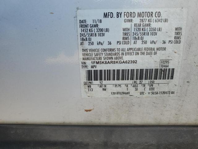 1FM5K8AR8KGA62392 - 2019 FORD EXPLORER POLICE INTERCEPTOR 白色 照片 12