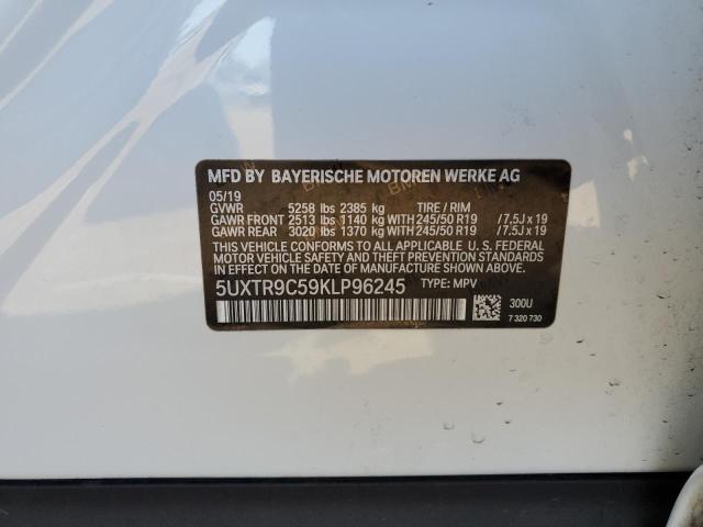 5UXTR9C59KLP96245 - 2019 BMW X3 XDRIVE30I WHITE photo 13