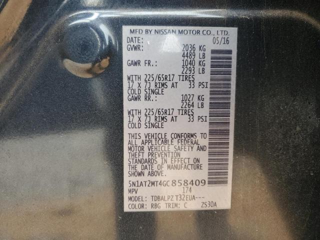 5N1AT2MT4GC858409 - 2016 NISSAN ROGUE S BLUE photo 14