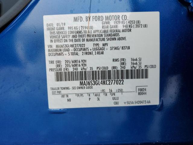 MAJ6S3GL4KC277022 - 2019 FORD ECOSPORT SE Azul foto 13