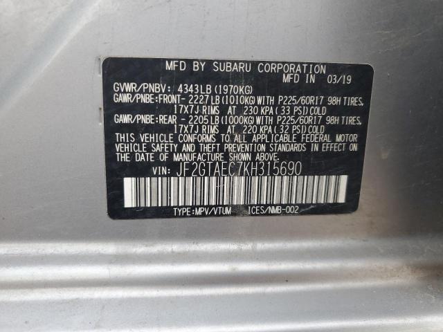 JF2GTAEC7KH315690 - 2019 SUBARU CROSSTREK PREMIUM Silber Foto 13