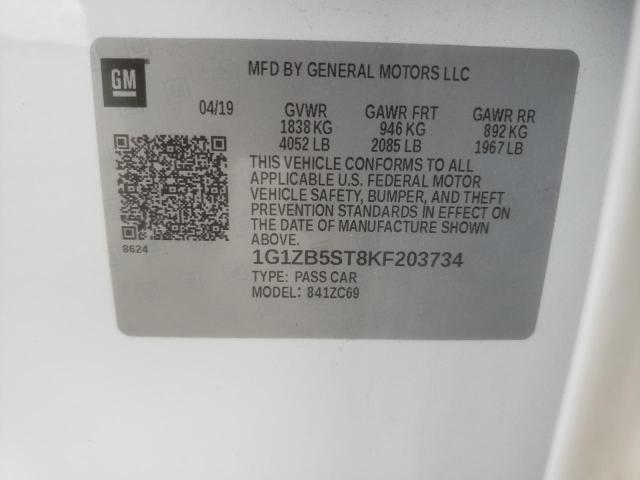 1G1ZB5ST8KF203734 - 2019 CHEVROLET MALIBU LS Սպիտակ լուսանկար 12