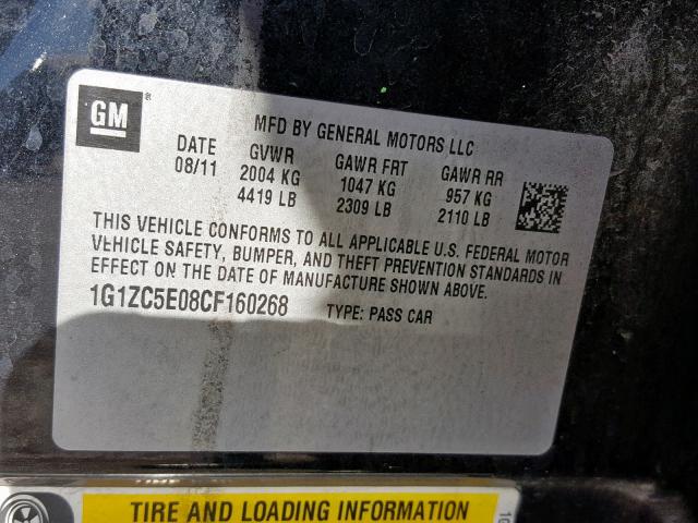 1G1ZC5E08CF160268 - 2012 CHEVROLET MALIBU 1LT  照片 10