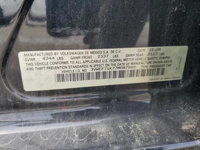 3VWEF71K77M087560 - 2007 VOLKSWAGEN JETTA WOLFSBURG 黑色 照片 12