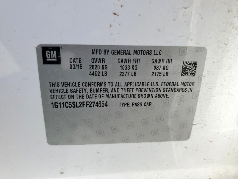 1G11C5SL2FF274654 - 2015 CHEVROLET MALIBU 1LT WHITE photo 12