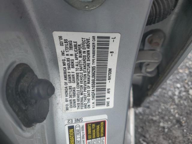 1HGFA16566L066285 - 2006 HONDA CIVIC LX GRAY photo 12