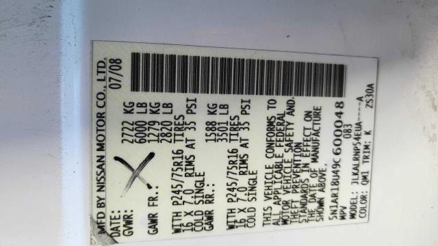 5N1AR18U49C600048 - 2009 NISSAN PATHFINDER S WHITE photo 10