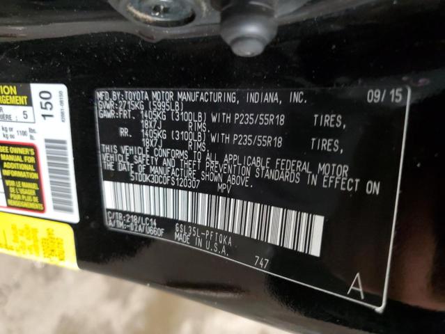 5TDDK3DC0FS120307 - 2015 TOYOTA SIENNA XLE BLACK photo 14