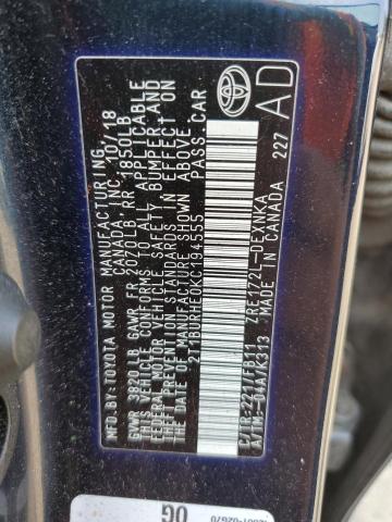 2T1BURHE0KC194555 - 2019 TOYOTA COROLLA L BLUE photo 12