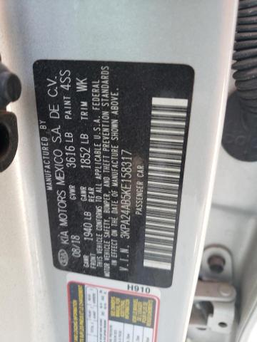 3KPA24AB5KE158317 - 2019 KIA RIO S SILVER photo 12