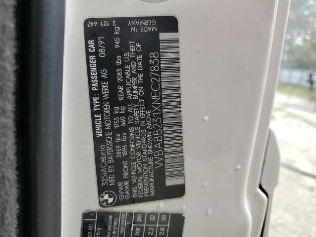 WBABB231XNEC27838 - 1992 BMW 325 IC AUTOMATIC WHITE photo 12