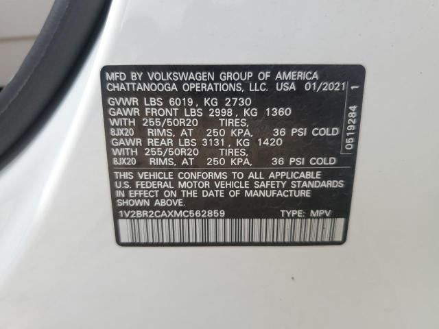 1V2BR2CAXMC562859 - 2021 VOLKSWAGEN ATLAS SEL 白色 照片 13