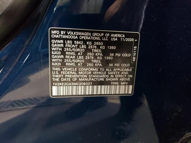 1V2KE2CA3MC208337 - 2021 VOLKSWAGEN ATLAS CROS SE BLUE photo 13