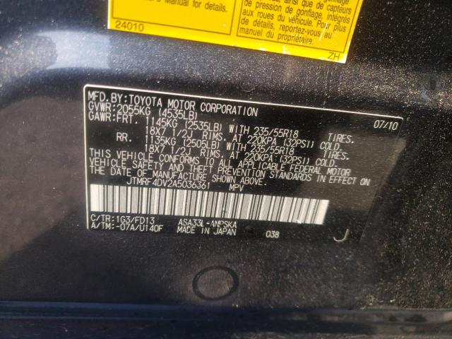 JTMRF4DV2A5036361 - 2010 TOYOTA RAV4 SPORT GRAY photo 12