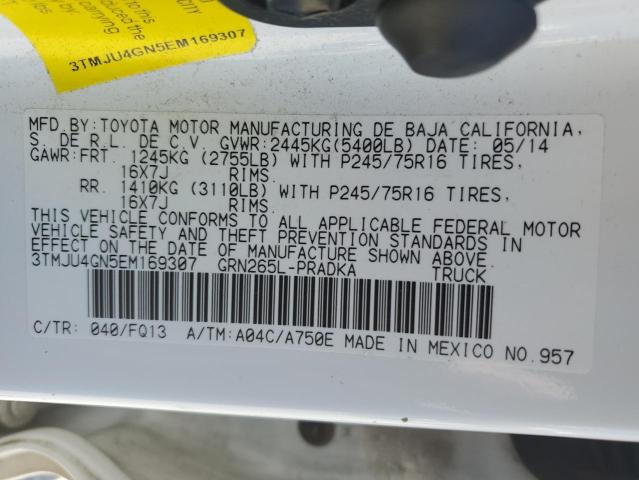 3TMJU4GN5EM169307 - 2014 TOYOTA TACOMA DOUBLE CAB PRERUNNER WHITE photo 12