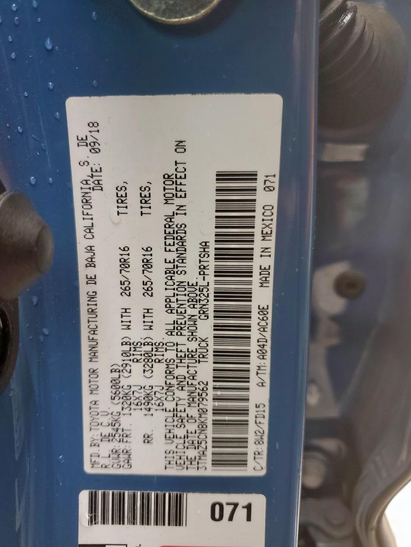 3TMAZ5CN8KM079562 - 2019 TOYOTA TACOMA DOUBLE CAB Көк фото 12