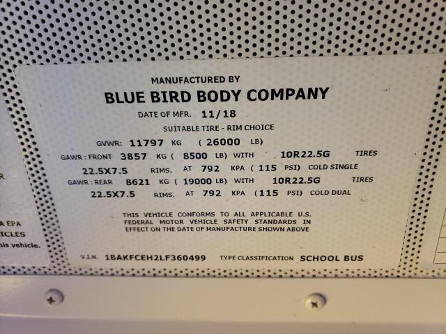 1BAKFCEH2LF360499 - 2020 BLUE BIRD BUS YELLOW photo 12