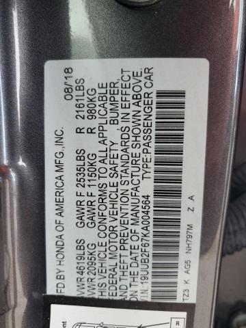 19UUB2F67KA004564 - 2019 ACURA TLX TECHNOLOGY GRAY photo 12