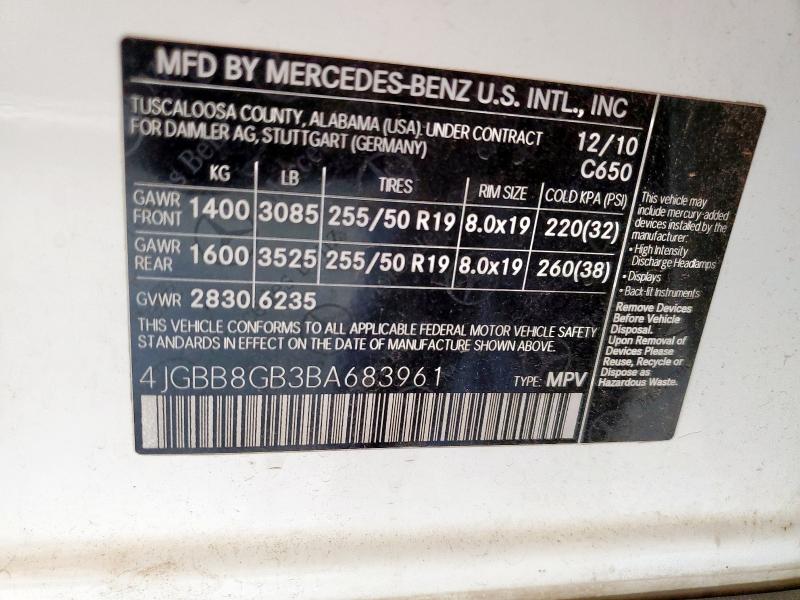 4JGBB8GB3BA683961 - 2011 MERCEDES-BENZ ML 350 4MATIC WHITE photo 13