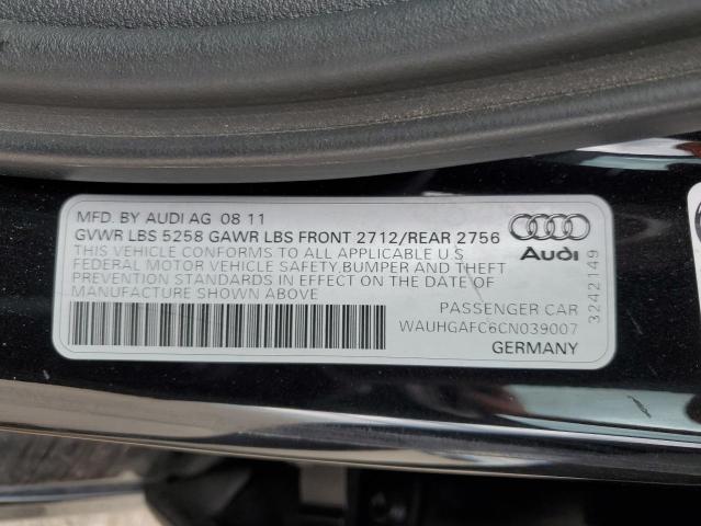 WAUHGAFC6CN039007 - 2012 AUDI A6 PRESTIGE შავი ფოტო 12