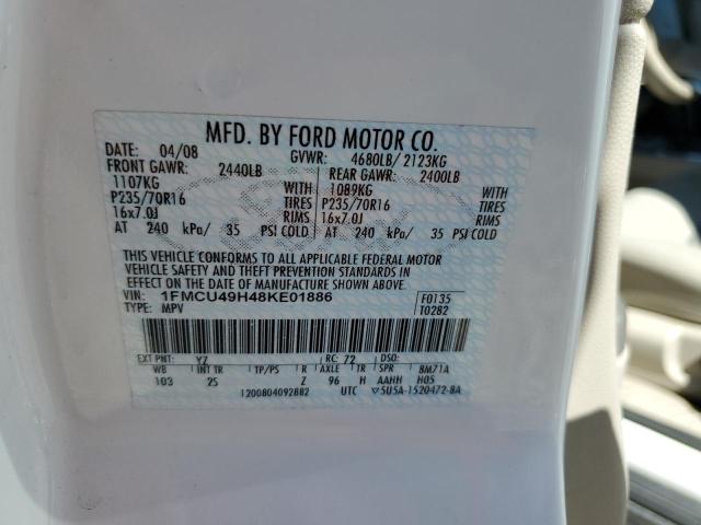 1FMCU49H48KE01886 - 2008 FORD ESCAPE HEV WHITE photo 13