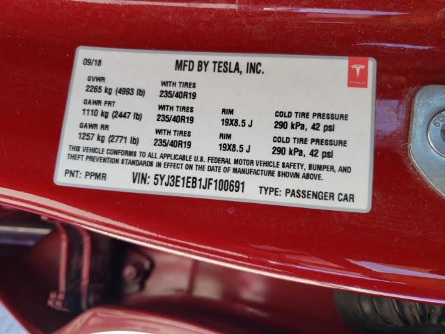 5YJ3E1EB1JF100691 - 2018 TESLA MODEL 3 RED photo 13