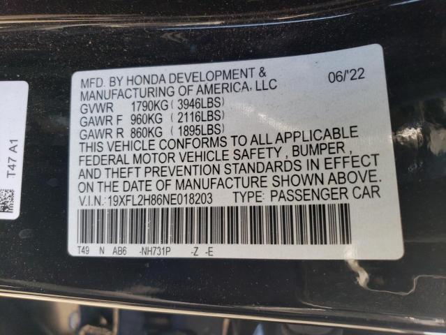 19XFL2H86NE018203 - 2022 HONDA CIVIC SPORT BLACK photo 13