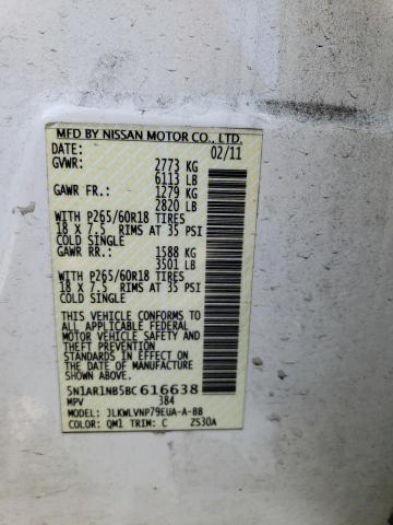 5N1AR1NB5BC616638 - 2011 NISSAN PATHFINDER S WHITE photo 13