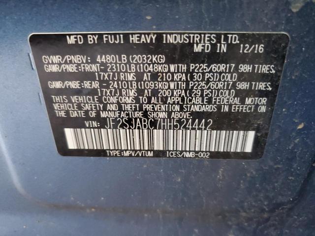 JF2SJABC7HH524442 - 2017 SUBARU FORESTER 2.5I BLUE photo 12