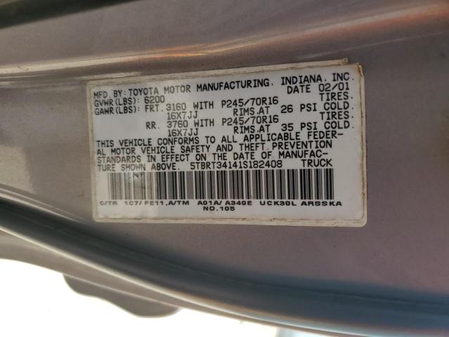 5TBRT34141S182408 - 2001 TOYOTA TUNDRA ACCESS CAB 灰色 照片 12