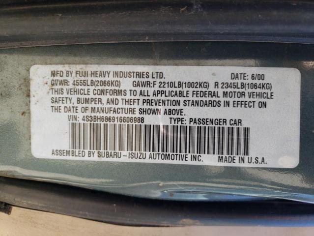 4S3BH686916606988 - 2001 SUBARU LEGACY OUTBACK LIMITED GREEN photo 12