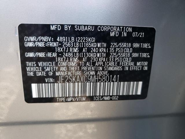 JF2SKAXC9MH580141 - 2021 SUBARU FORESTER TOURING 银色 照片 13
