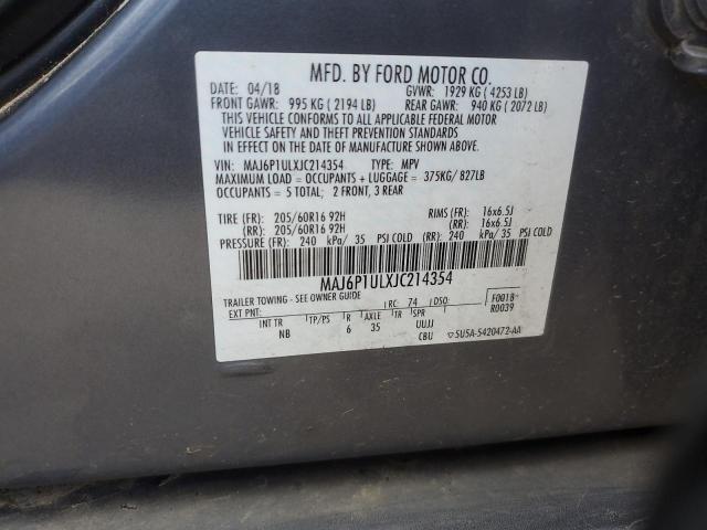 MAJ6P1ULXJC214354 - 2018 FORD ECOSPORT SE Темно-сірий фото 12