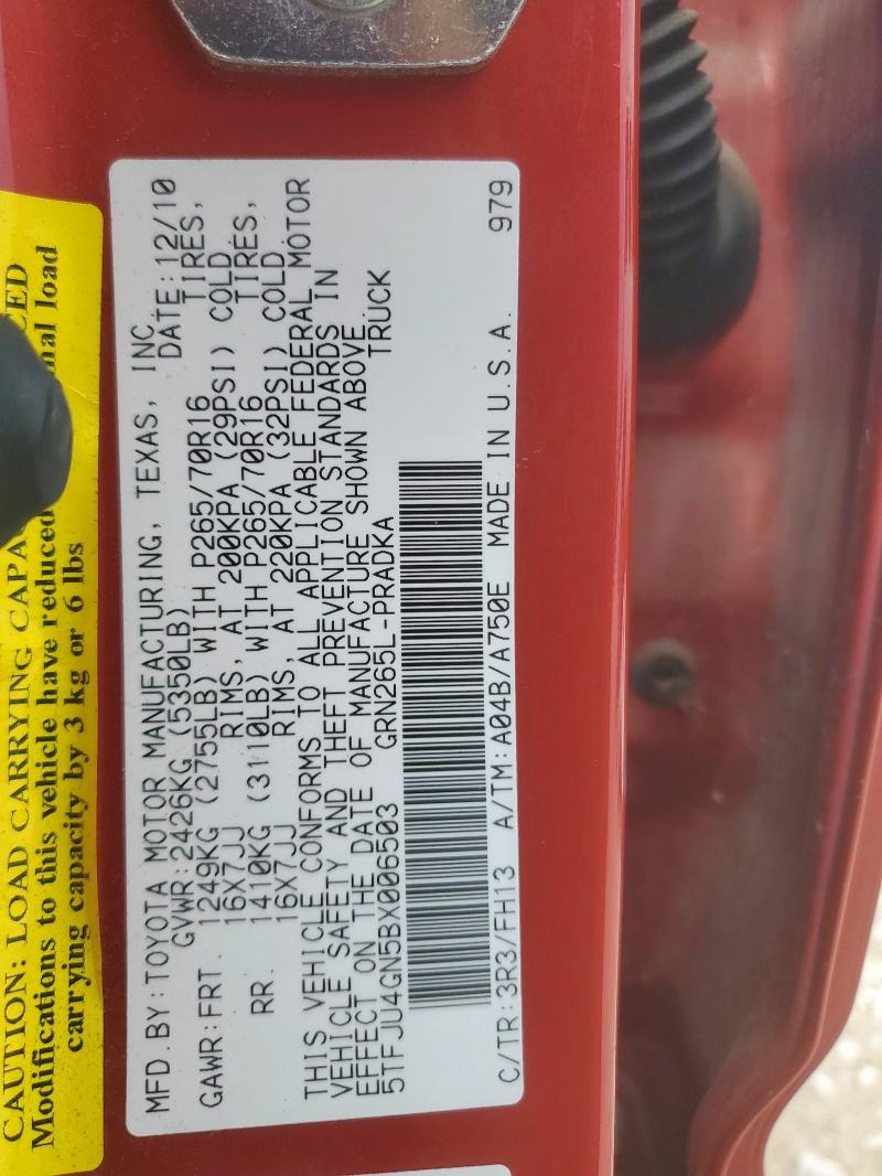 5TFJU4GN5BX006503 - 2011 TOYOTA TACOMA DOUBLE CAB PRERUNNER RED photo 12