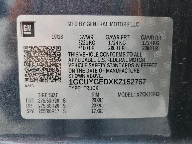 1GCUYGEDXKZ152767 - 2019 CHEVROLET SILVER1500 K1500 LTZ GRAY photo 12