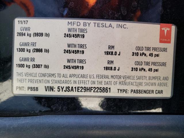 5YJSA1E29HF225861 - 2017 TESLA MODEL S BLACK photo 12
