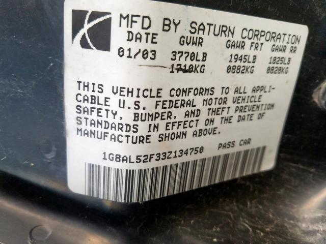 1G8AL52F33Z134750 - 2003 SATURN ION LEVEL 3  photo 10