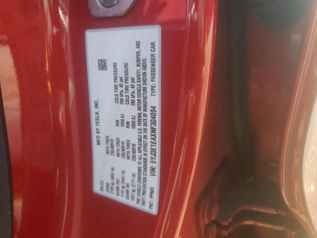 5YJ3E1EAXNF304094 - 2022 TESLA MODEL 3 RED photo 12