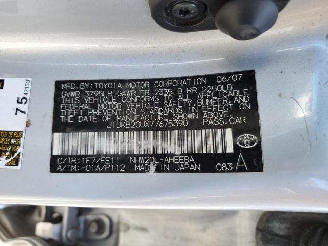 JTDKB20UX77675390 - 2007 TOYOTA PRIUS SILVER photo 12