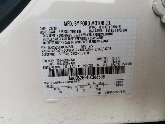 MAJ3S2GE4LC366508 - 2020 FORD ECOSPORT SE WHITE photo 12