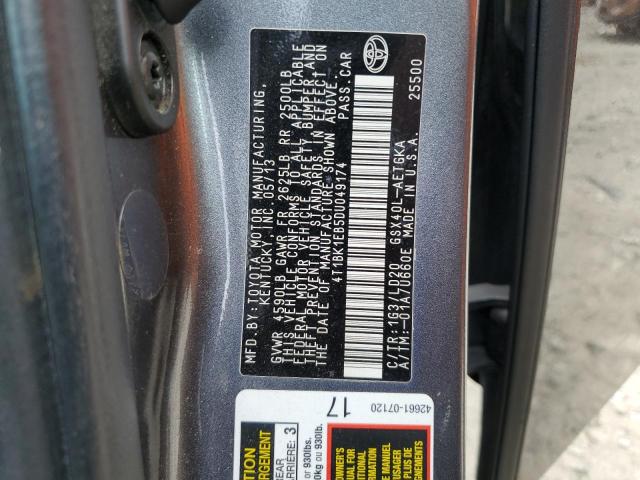 4T1BK1EB5DU049174 - 2013 TOYOTA AVALON BASE 灰色 照片 12