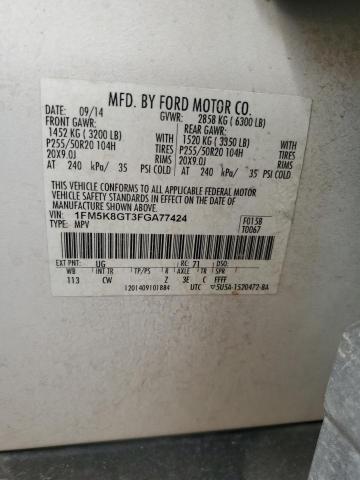 1FM5K8GT3FGA77424 - 2015 FORD EXPLORER SPORT თეთრი ფოტო 13