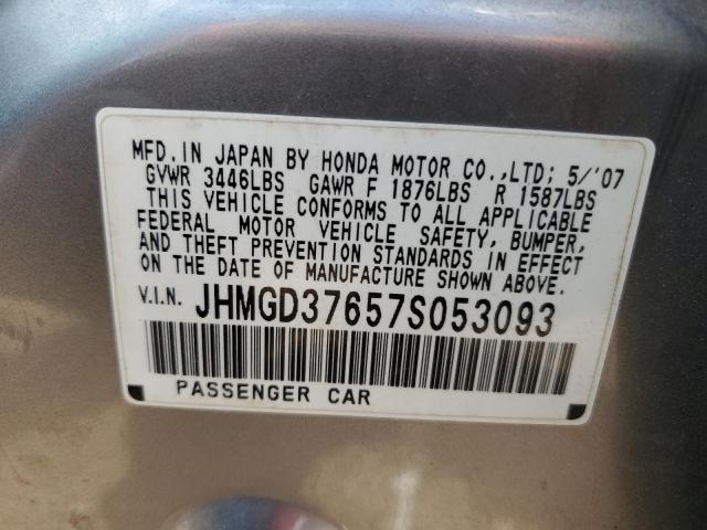 JHMGD37657S053093 - 2007 HONDA FIT S 银色 照片 12