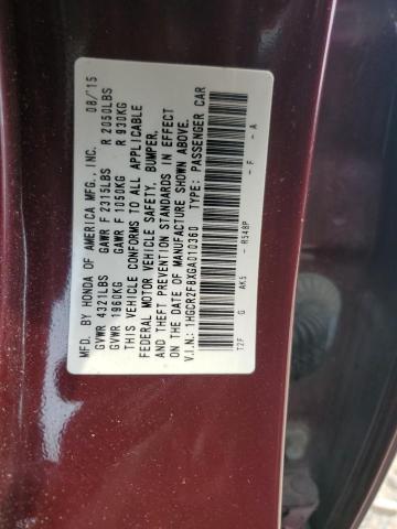 1HGCR2F8XGA010360 - 2016 HONDA ACCORD EXL BURGUNDY photo 13