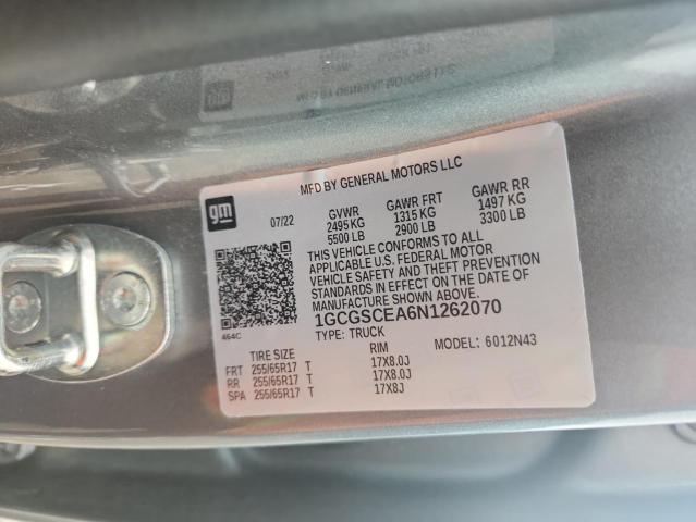 1GCGSCEA6N1262070 - 2022 CHEVROLET COLORADO LT GRAY photo 12