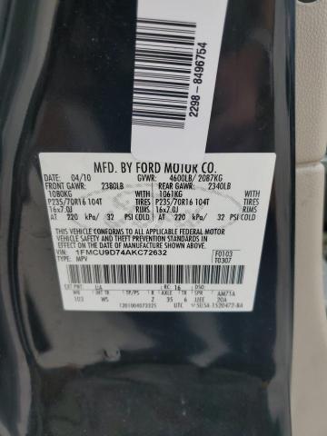1FMCU9D74AKC72632 - 2010 FORD ESCAPE XLT BLACK photo 13